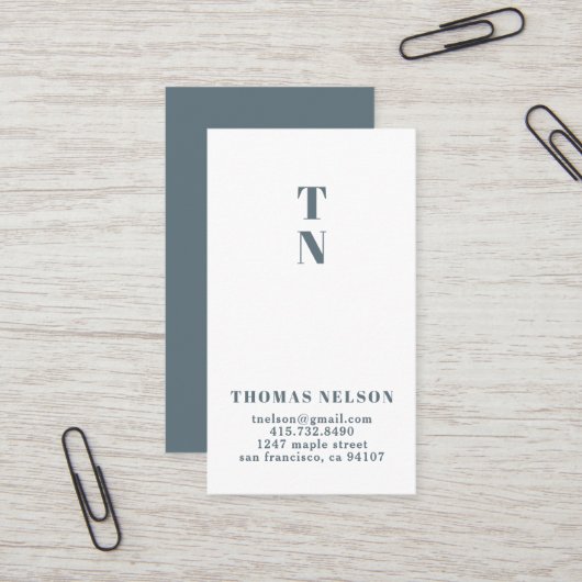 Slate Blue Simple Minimalistisch Monogram Visitenkarte (Vorderseite/Rückseite Beispiel)