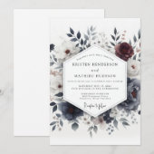 Slate Blue Somber Bloom Wedding Einladung (Vorne/Hinten)