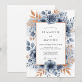 Slate Blue Sophisticated Botanical Wedding Einladung (Vorne/Hinten)