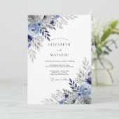 Slate Blue Striking Botanical Wedding Einladung (Stehend Vorderseite)