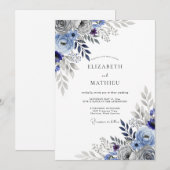 Slate Blue Striking Botanical Wedding Einladung (Vorne/Hinten)