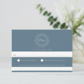 Slate Blue Sunburst Wedding Food Allergie UAWG RSVP Karte (Stehend Vorderseite)