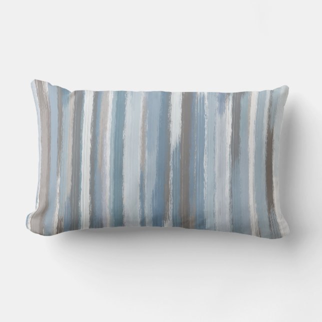 Slate Blue Taupe Abstrakt Stripes Throw Kissen (Vorderseite)