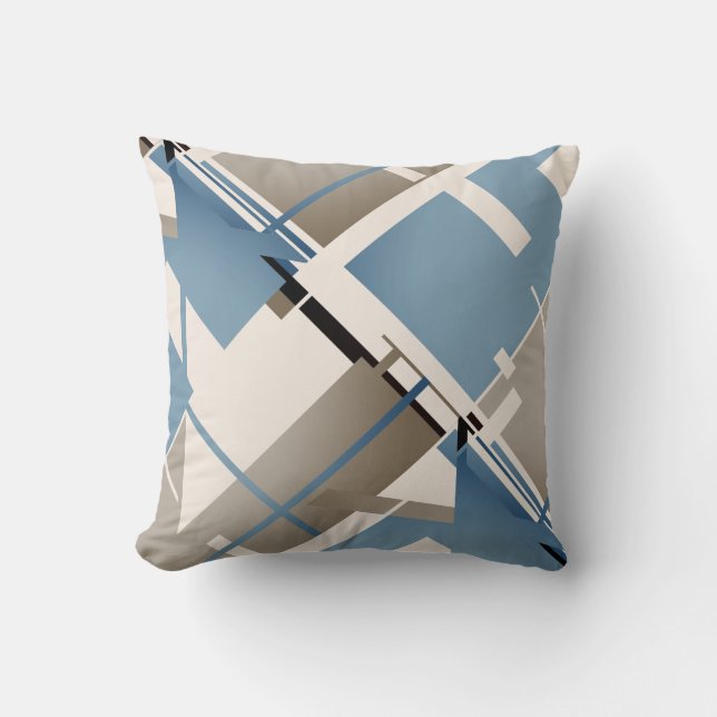 Slate Blue Taupe Black Beige Diagonal Abstrakt Kissen (Vorderseite)