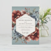 Slate Blue Terra Bloom Hochzeit Einladung (Stehend Vorderseite)