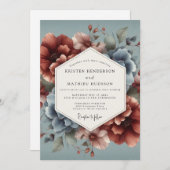 Slate Blue Terra Bloom Wedding Einladung (Vorne/Hinten)