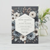 Slate Blue Twilight Bloom Wedding Einladung (Stehend Vorderseite)