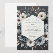 Slate Blue Twilight Bloom Wedding Einladung (Vorne/Hinten)