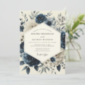 Slate Blue Twilight Bloom Wedding Einladung (Stehend Vorderseite)