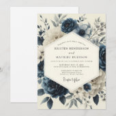 Slate Blue Twilight Bloom Wedding Einladung (Vorne/Hinten)