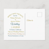 Slate Blue und Gold Save the Date Postkarten (Rückseite)