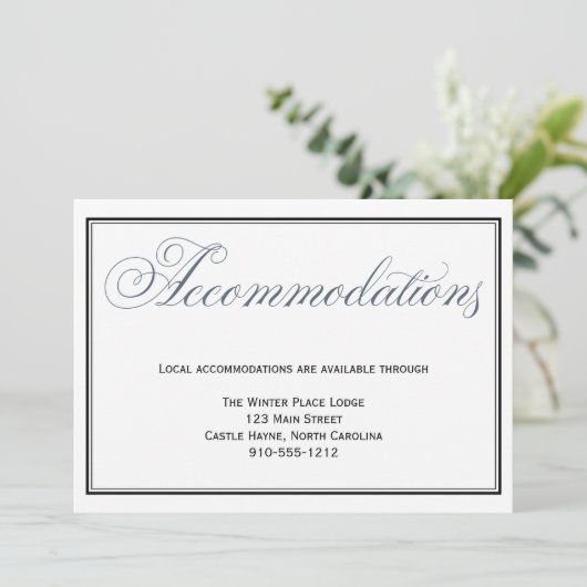Slate Blue Wedding Accommodation Card Einladung (Stehend Vorderseite)