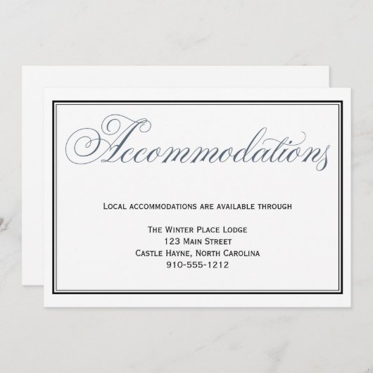 Slate Blue Wedding Accommodation Card Einladung (Vorne/Hinten)