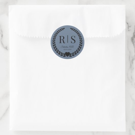 Slate Blue Wedding Monogram Initials Runder Aufkleber (Tasche)