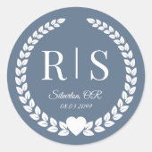 Slate Blue Wedding Monogram Initials Runder Aufkleber (Vorderseite)