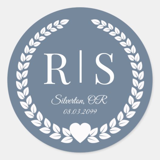 Slate Blue Wedding Monogram Initials Runder Aufkleber (Vorderseite)