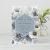Slate Blue Whisper Bloom Wedding Einladung (Stehend Vorderseite)