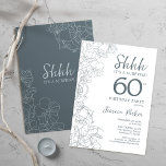 Slate Blue White Botanical Surprise 60. Geburtstag Einladung<br><div class="desc">Slate Blue White Botanical Überraschung 60. Geburtstag Einladung. Minimalistisches modernes feminines Design mit botanischen Akzenten und Typografie-Script-Schriftart. Einfache florale Einladungskarte perfekt für eine stilvolle weibliche Überraschung am Tag.</div>