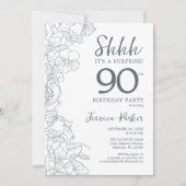 Slate Blue White Botanical Überraschung 90. Geburt Einladung (Vorderseite)