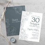 Slate Blue White Überraschung 30. Geburtstag Party Einladung<br><div class="desc">Slate Blue White Überraschung 30. Geburtstag Party Einladung. Minimalistisches modernes Design mit botanischen Akzenten und Typografie-Script-Schriftart. Floral Einladungskarte perfekt für eine stilvolle weibliche Überraschung am Tag feiern. Kann für jedes Alter angepasst werden.</div>