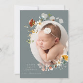 Slate Blue Wildblume Foto Geburtsankündigung Einladung (Vorderseite)