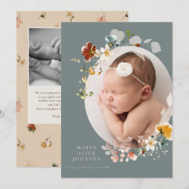 Slate Blue Wildblume Foto Geburtsankündigung Einladung