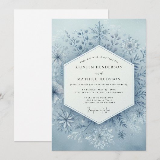 Slate Blue Winter Bloom Wedding Einladung (Vorne/Hinten)