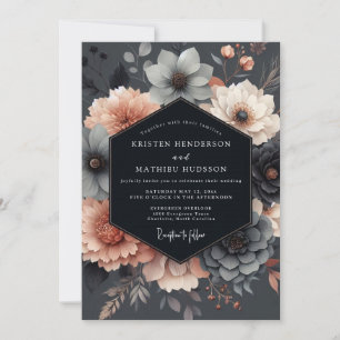 Slate-Blush Moody Bloom Hochzeit Einladung