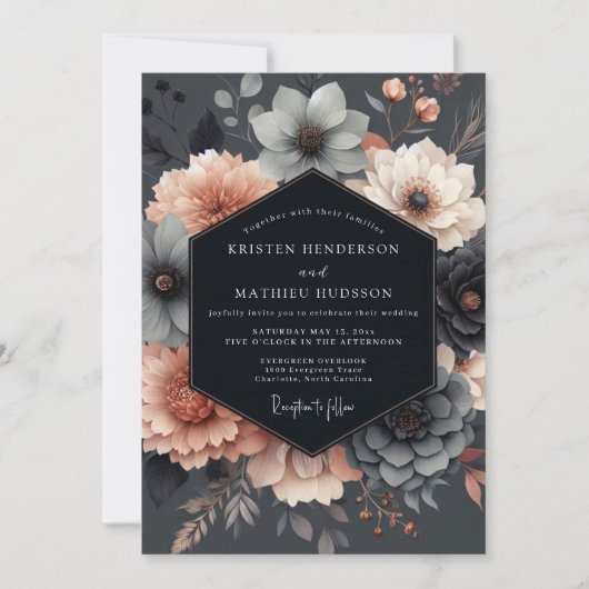 Slate-Blush Moody Bloom Hochzeit Einladung (Vorderseite)