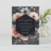 Slate-Blush Moody Bloom Hochzeit Einladung (Stehend Vorderseite)
