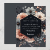 Slate Blush Moody Bloom Wedding Einladung (Vorne/Hinten)