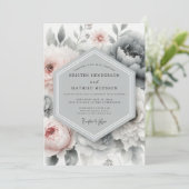 Slate Blush Painterly Peony Wedding Einladung (Stehend Vorderseite)