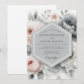 Slate Blush Painterly Peony Wedding Einladung (Vorne/Hinten)