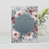 Slate Blush Pastoral Bloom Wedding Einladung (Stehend Vorderseite)