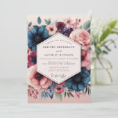 Slate Blush Romantic Bloom Wedding Einladung (Stehend Vorderseite)