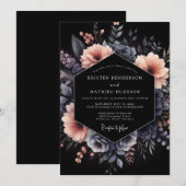 Slate & Blush Shadowy Bloom Hochzeit Einladung (Vorne/Hinten)