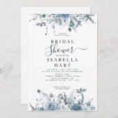 Slate Boho Dusty Blue Floral Pastell Brautparty Einladung (Vorne/Hinten)