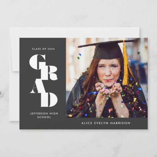 Slate Bold Serif Single Photo Graduation Ankündigung (Vorderseite)