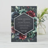 Slate Burgundy Baroque Bloom Wedding Einladung (Stehend Vorderseite)