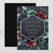 Slate Burgundy Baroque Bloom Wedding Einladung (Vorne/Hinten)
