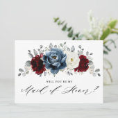 Slate Burgundy Ivory Werden Sie meine Trauzeugin s Einladung (Stehend Vorderseite)