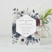 Slate Burgundy Moody Bloom Wedding Einladung (Stehend Vorderseite)