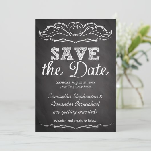 Slate Chalkboard Save the Date (Stehend Vorderseite)
