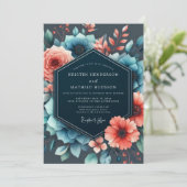 Slate & Coral Moody Bloom Hochzeit Einladung (Stehend Vorderseite)