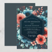 Slate & Coral Moody Bloom Hochzeit Einladung (Vorne/Hinten)