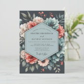 Slate Coral Moody Bloom Wedding Einladung (Stehend Vorderseite)