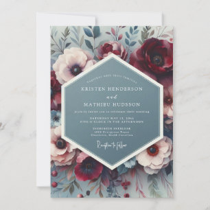 Slate & Crimson Artistic Bloom Hochzeit Einladung