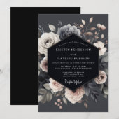 Slate Dramatic Flora Wedding Einladung (Vorne/Hinten)