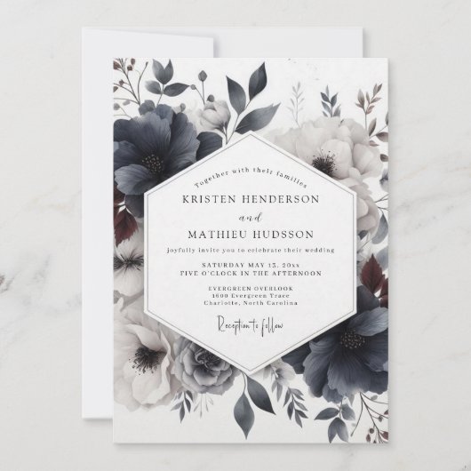 Slate Dusky Bloom Wedding Einladung (Vorderseite)