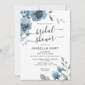 Slate Dusty Blue Floral Watercolor Brautparty Einladung (Vorderseite)
